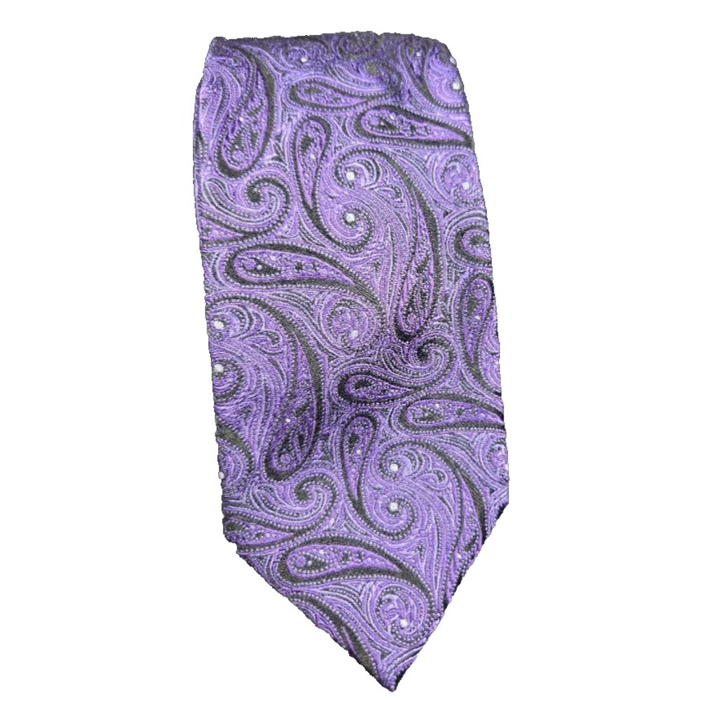 Chaps Men's Silk Tie Purple Black Paisley Pattern Classic Formal Necktie